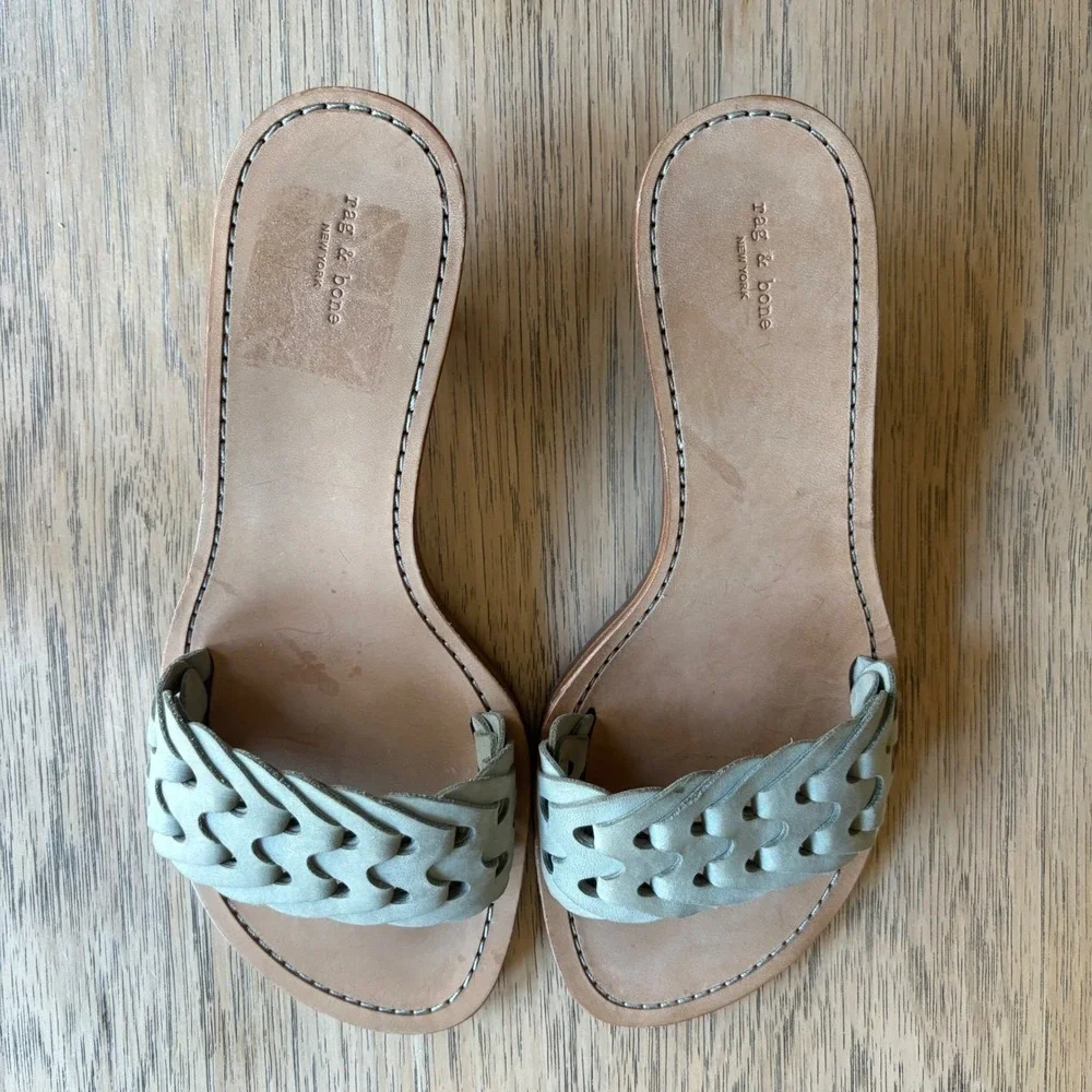 $350 NWT RAG & BONE Melrose Mint Woven Leather Kitten Heel Sandals SZ EU39;US8.5